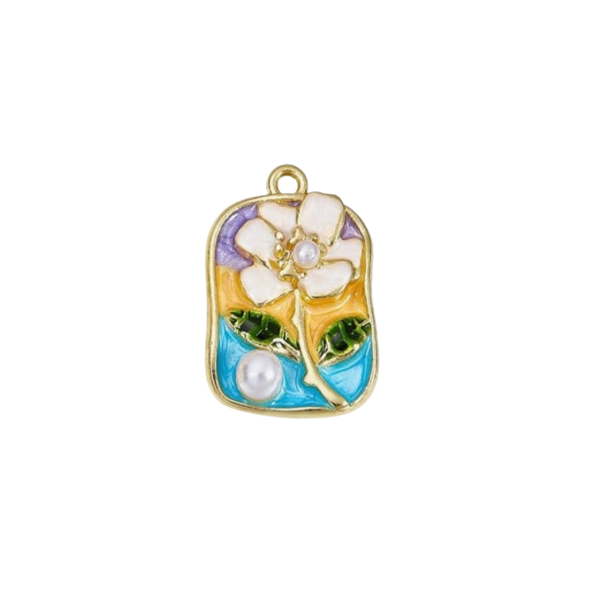 Gold Colorful and White Flower Charm