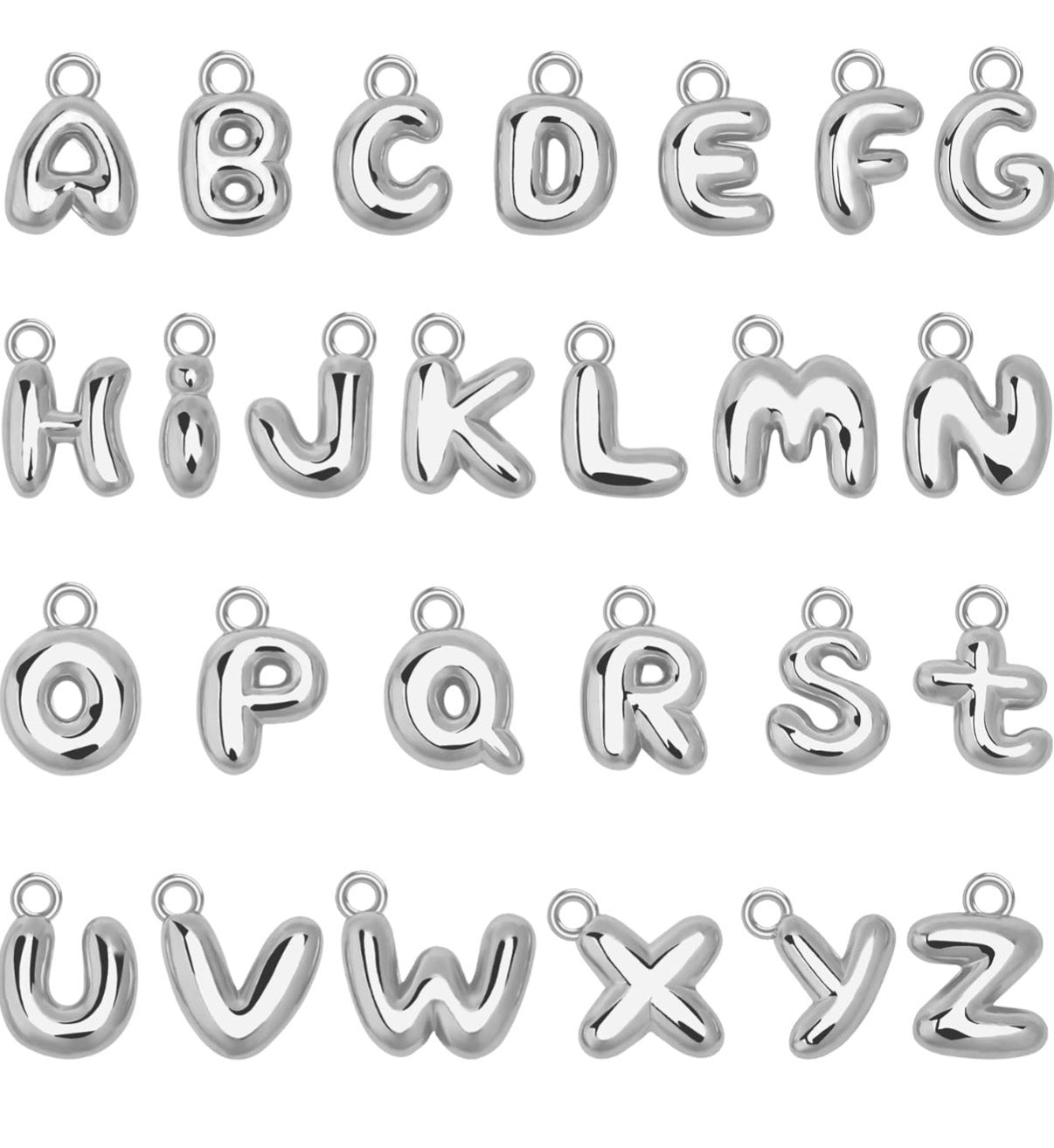 Silver Bubble Letter Charms